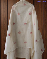 Elegant Pure Cotton Thread Embroidered Un-Stitched Suit with Pearl Work and Cotton Dupatta