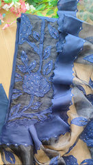 Designer Mul Chanderi Appliqué Work Un-Stitched Suit Set with Organza Dupatta