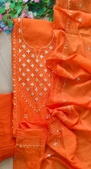 Pure Mul Chanderi Elegance – Pita & Thread Embroidery Unstitched Suit