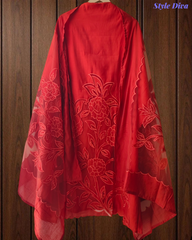 (Rust )Designer Modal Laser Cut Applique Work Un-Stitched Suit Set