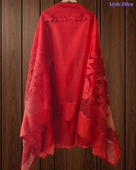 (Rust )Designer Modal Laser Cut Applique Work Un-Stitched Suit Set