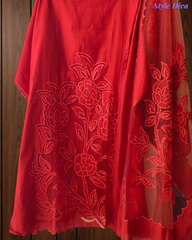 (Rust )Designer Modal Laser Cut Applique Work Un-Stitched Suit Set