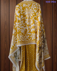 Muslin Digital Print Un-Stitched Suit with Applique Work and Crochet Lace