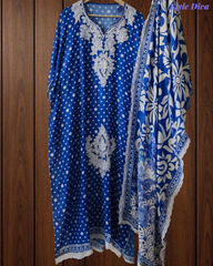 Muslin Digital Print Un-Stitched Suit with Applique Work and Crochet Lace