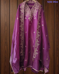 Festive Muslin Shimmer Zardosi Work Un-Stitched Suit Set