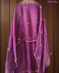 Festive Muslin Shimmer Zardosi Work Un-Stitched Suit Set