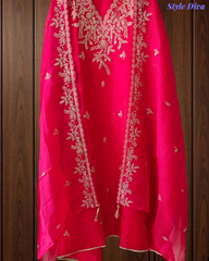 Festive Muslin Shimmer Zardosi Work Un-Stitched Suit Set