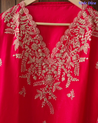 Festive Muslin Shimmer Zardosi Work Un-Stitched Suit Set