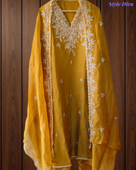 Festive Muslin Shimmer Zardosi Work Un-Stitched Suit Set