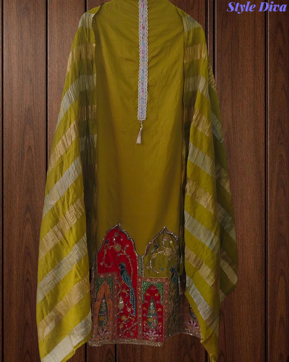 Self Design Shimmer Zari Daman Work Un-Stitched Festive Suit