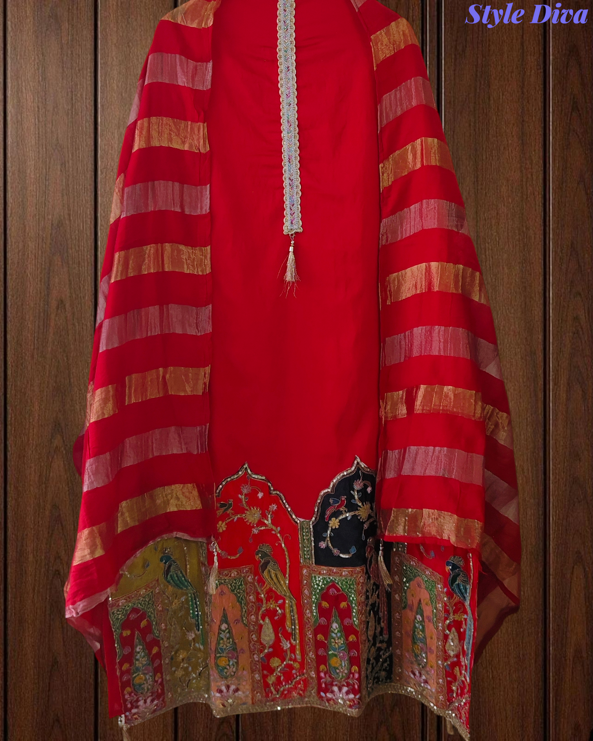 Self Design Shimmer Zari Daman Work Un-Stitched Festive Suit