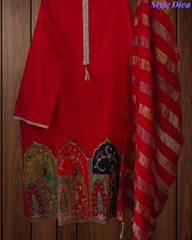 Self Design Shimmer Zari Daman Work Un-Stitched Festive Suit