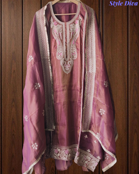 Radiant Shimmer Tissue Unstitched Suit with Exquisite Zari Embroidery