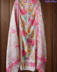 Linen Cotton Unstitched Suit Set Featuring Crochet Lacing & Digital Print Dupatta