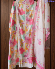 Linen Cotton Unstitched Suit Set Featuring Crochet Lacing & Digital Print Dupatta
