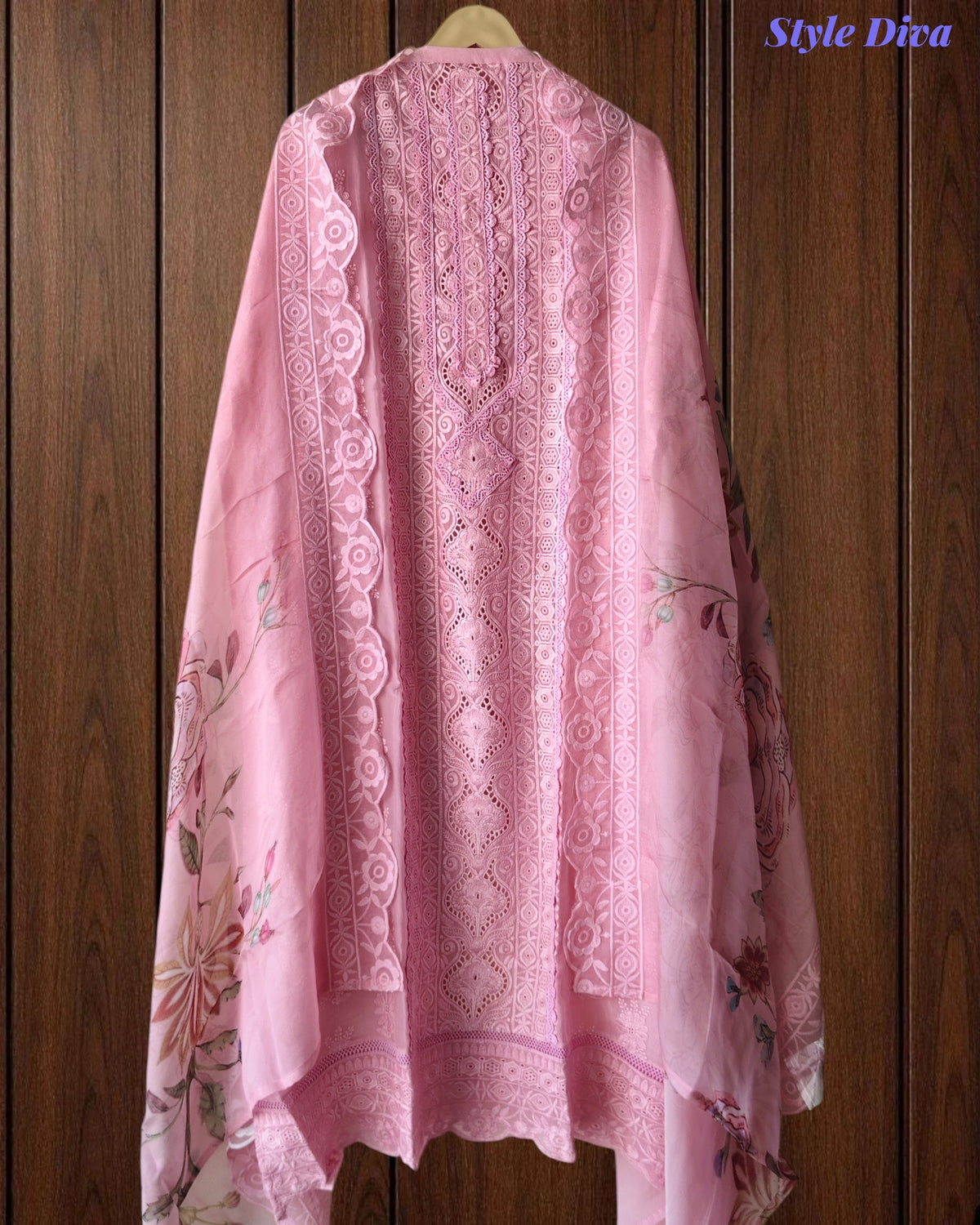 Georgette Lucknowi Embroidered Un-Stitched Suit with Crochet Lacing & Digital Print Dupatta