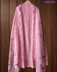 Georgette Lucknowi Embroidered Un-Stitched Suit with Crochet Lacing & Digital Print Dupatta