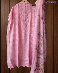 Georgette Lucknowi Embroidered Un-Stitched Suit with Crochet Lacing & Digital Print Dupatta