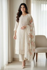 Georgette Lucknowi Embroidered Un-Stitched Suit with Crochet Lacing & Digital Print Dupatta