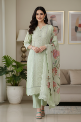 Georgette Lucknowi Embroidered Un-Stitched Suit with Crochet Lacing & Digital Print Dupatta