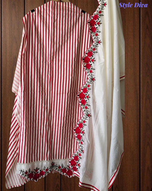 Cotton Printed Un-Stitched Suit with Scalloped Embroidery Dupatta