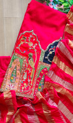 Self Design Shimmer Zari Daman Work Un-Stitched Festive Suit