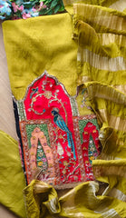 Self Design Shimmer Zari Daman Work Un-Stitched Festive Suit