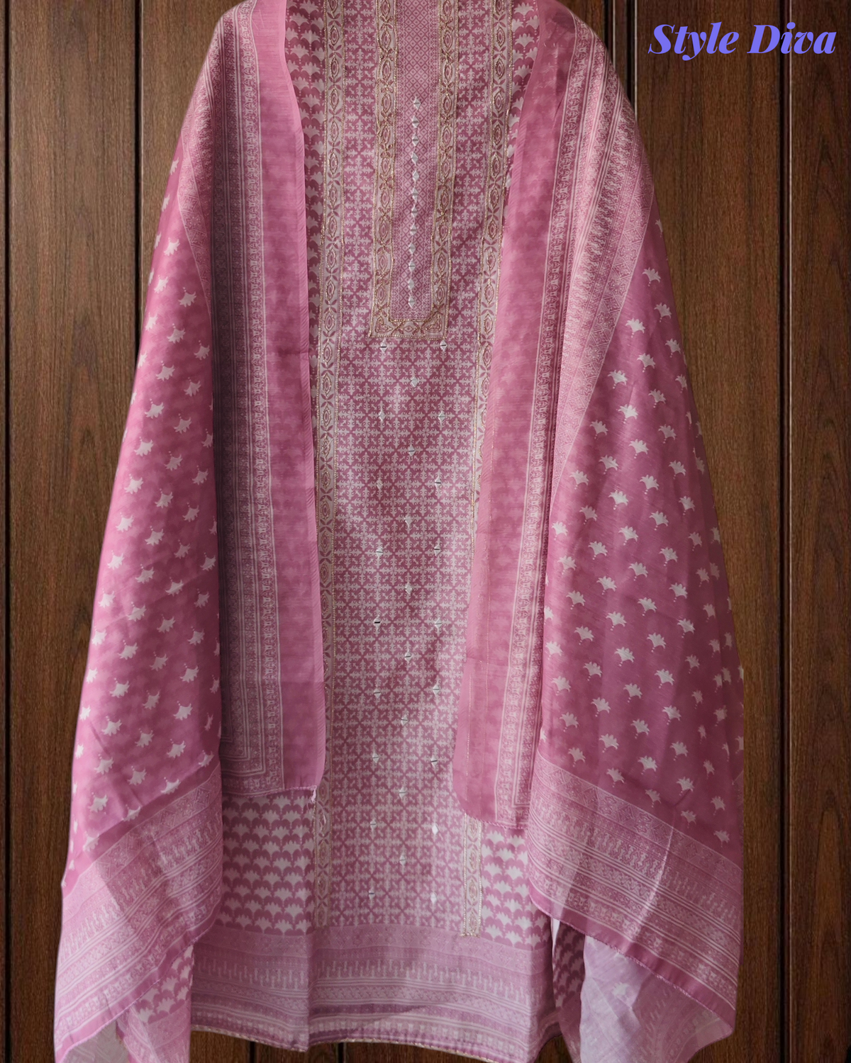 Maheshwari Zari & Mirror Work Un-Stitched Suit Set
