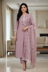Cotton Linen Digital Print Unstitched Suit with Crochet Lacing & Zari Highlights