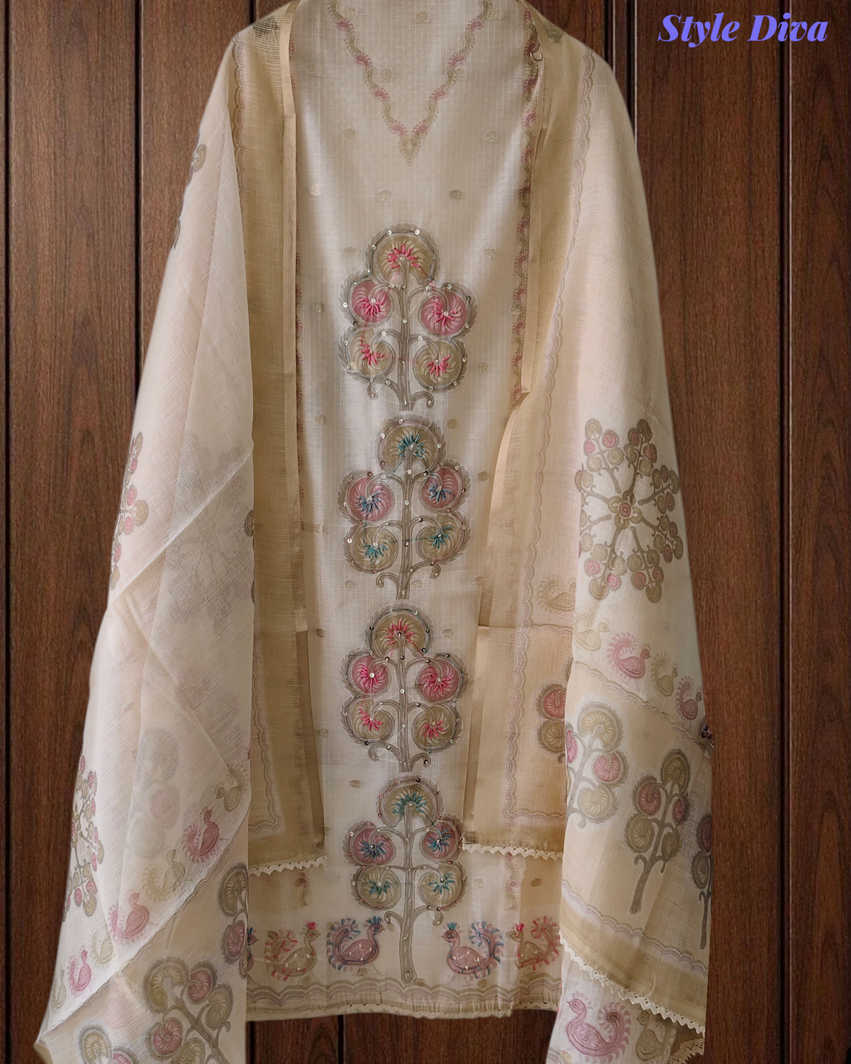 Regal Kota Digital Print Unstitched Suit with Crochet Lacing & Sequence Highlighting