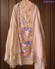 Cotton  Linen  3D Embroidery Patch Work  UnStitched Suit