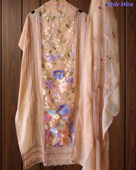 Cotton  Linen  3D Embroidery Patch Work  UnStitched Suit