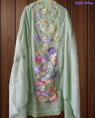 Cotton  Linen  3D Embroidery Patch Work  UnStitched Suit