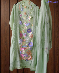 Cotton  Linen  3D Embroidery Patch Work  UnStitched Suit