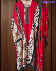 Muslin Digital Printed Semi-Stitched Suit with Mirror Work & Croatia Lacing
