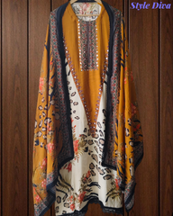 Muslin Digital Printed Semi-Stitched Suit with Mirror Work & Croatia Lacing