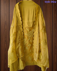 Soft Mul Chanderi Appliqué & Sequence Work Unstitched Suit with Organza Dupatta