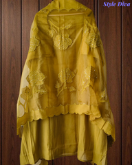 Soft Mul Chanderi Appliqué & Sequence Work Unstitched Suit with Organza Dupatta