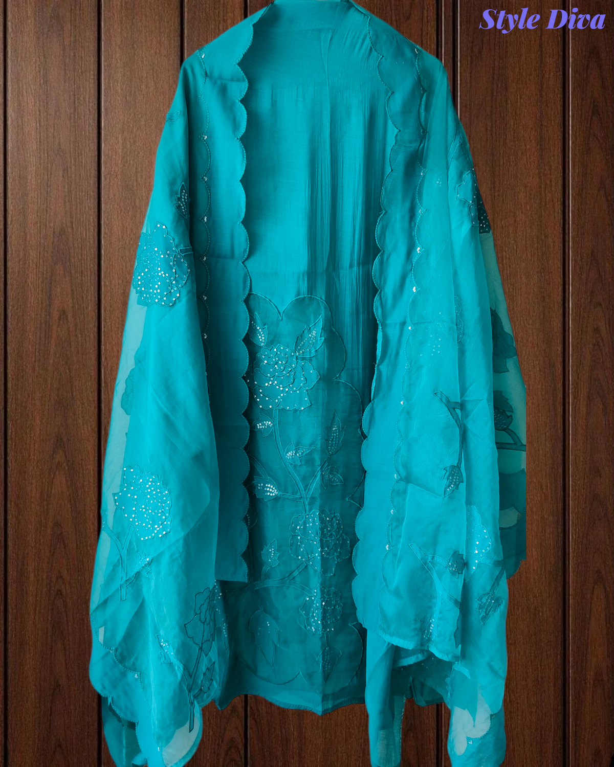 Soft Mul Chanderi Appliqué & Sequence Work Unstitched Suit with Organza Dupatta