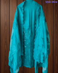 Soft Mul Chanderi Appliqué & Sequence Work Unstitched Suit with Organza Dupatta