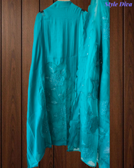 Soft Mul Chanderi Appliqué & Sequence Work Unstitched Suit with Organza Dupatta