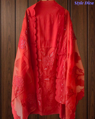 Soft Mul Chanderi Appliqué & Sequence Work Unstitched Suit with Organza Dupatta