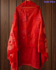 Soft Mul Chanderi Appliqué & Sequence Work Unstitched Suit with Organza Dupatta