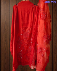Soft Mul Chanderi Appliqué & Sequence Work Unstitched Suit with Organza Dupatta