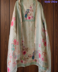 Graceful Kota Digital Print Suit with Highlighting Knot Work