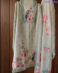 Graceful Kota Digital Print Suit with Highlighting Knot Work