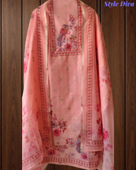 Graceful Kota Digital Print Suit with Highlighting Knot Work