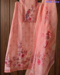 Graceful Kota Digital Print Suit with Highlighting Knot Work