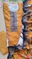 Muslin Digital Printed Semi-Stitched Suit with Mirror Work & Croatia Lacing