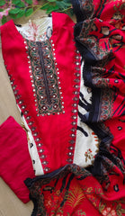 Muslin Digital Printed Semi-Stitched Suit with Mirror Work & Croatia Lacing